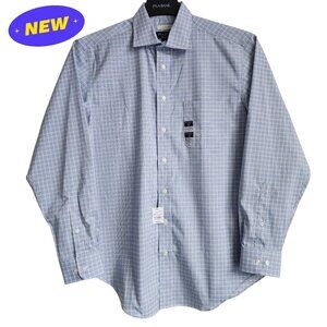 16 34/35 Blue Dress Shirt Jos A Bank Traveler New Yellow Check Tailored Fit Sz